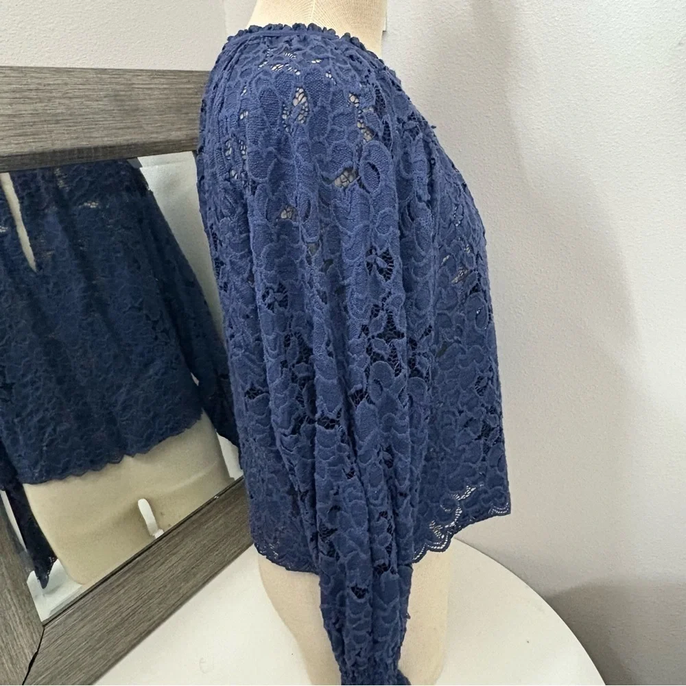 Free People Blue Ruffled Olivia lace Blouse